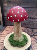 Tall wooden spotted mushroom