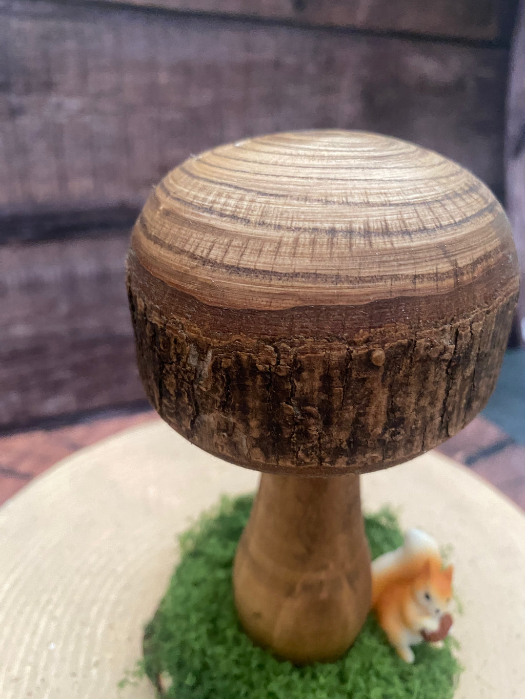 Natural wooden mushroom with squirrel