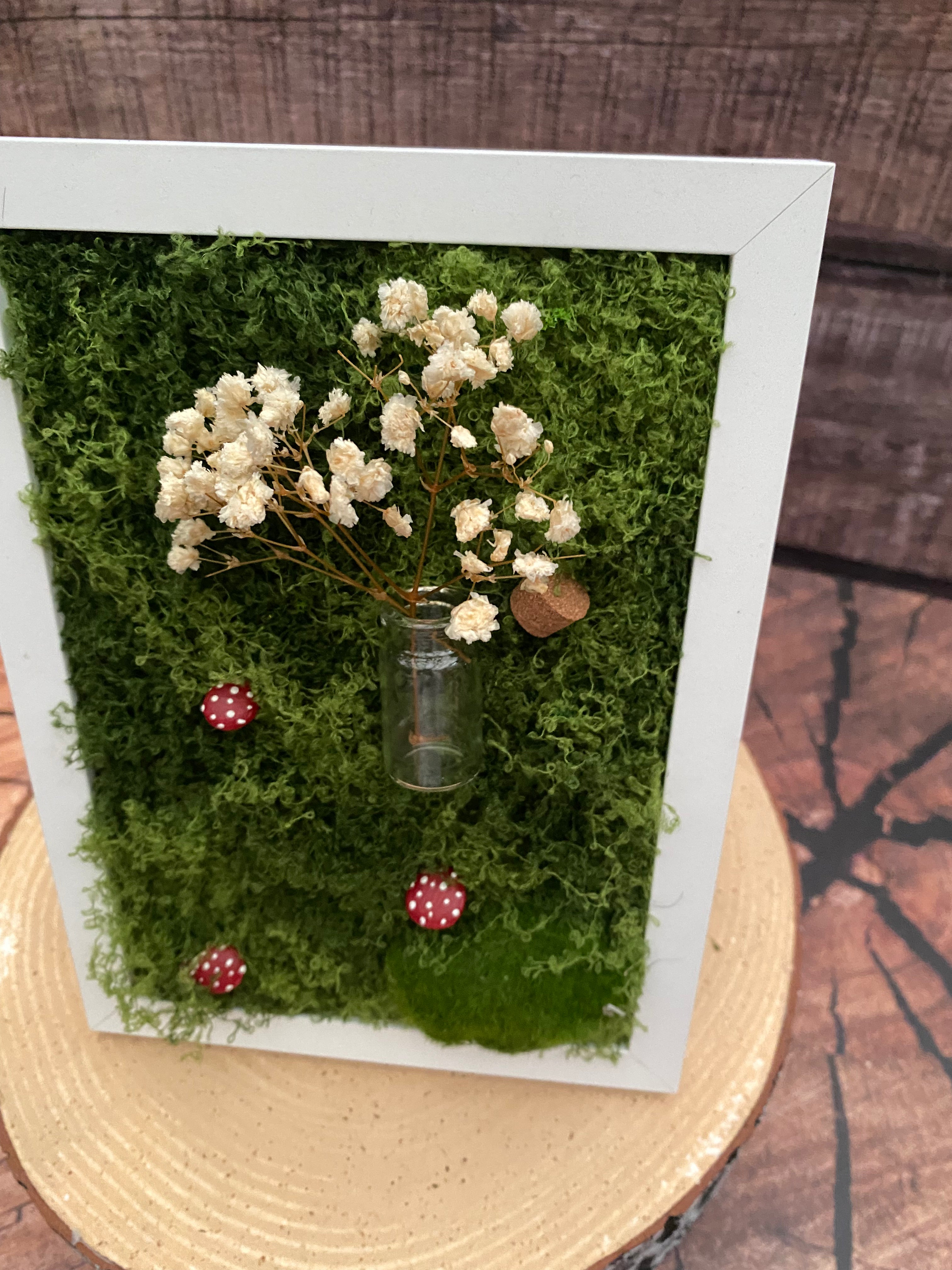 3D mossy scene with white frame