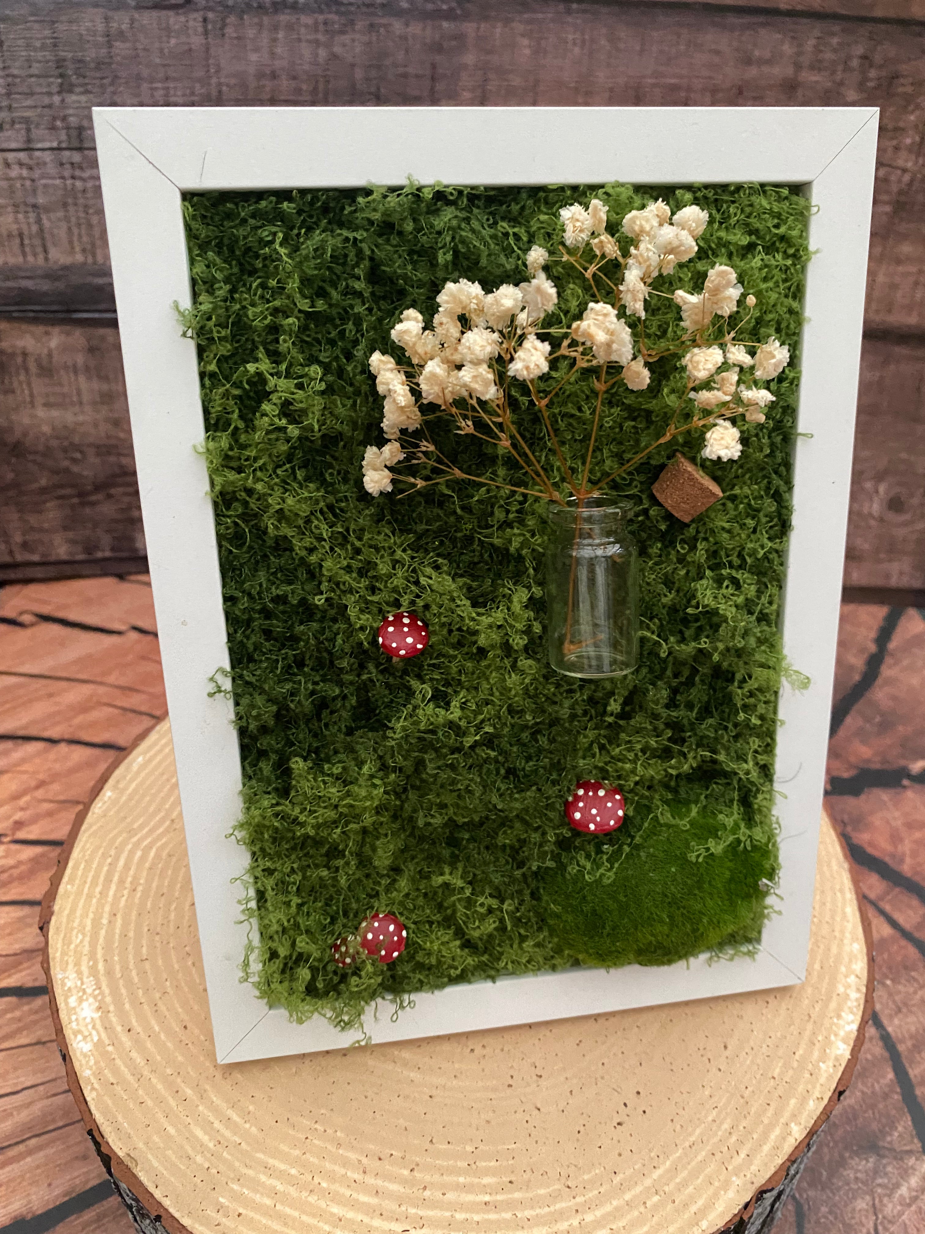 3D mossy scene with white frame