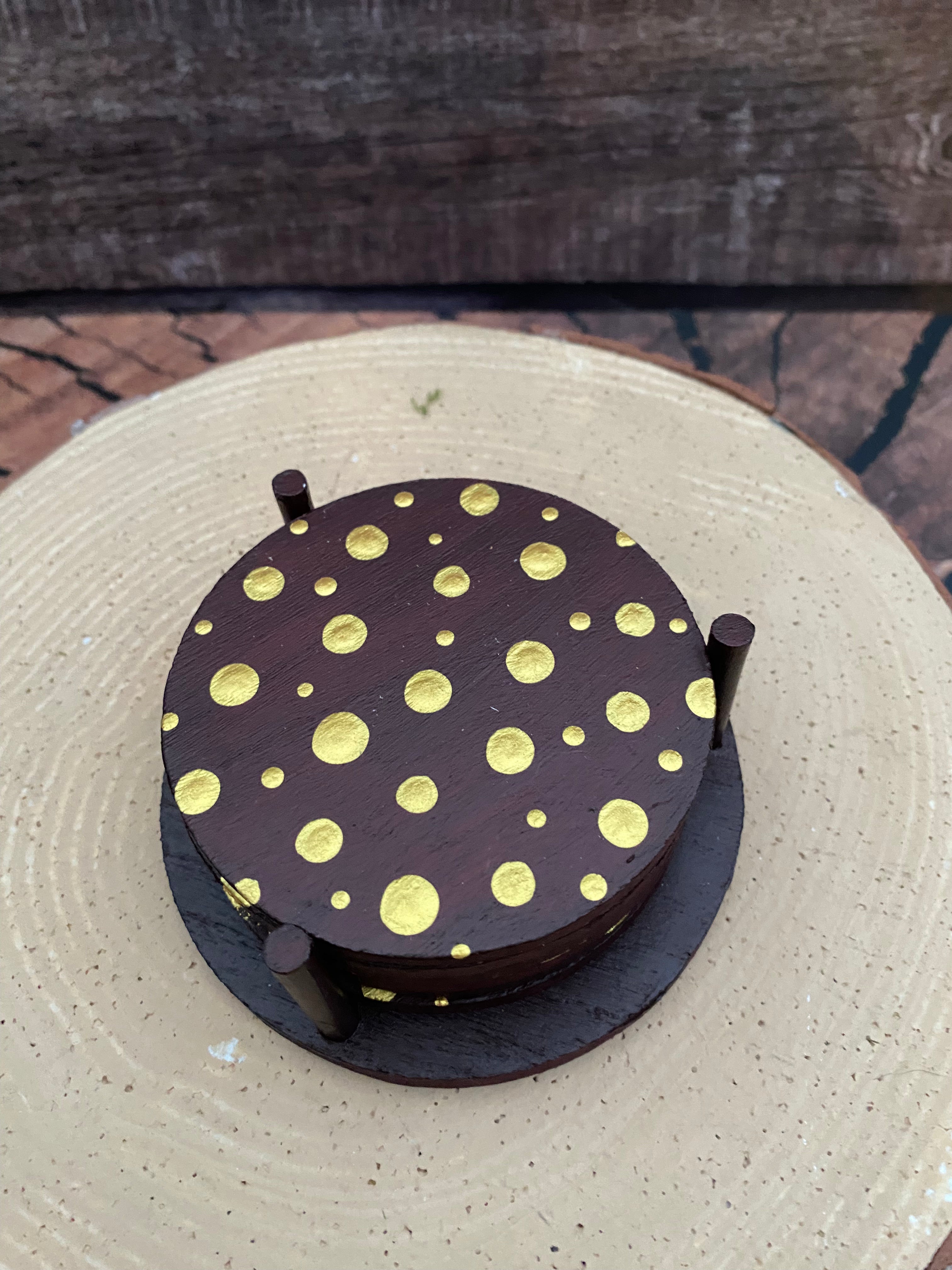 Wooden and gold coasters set of 6