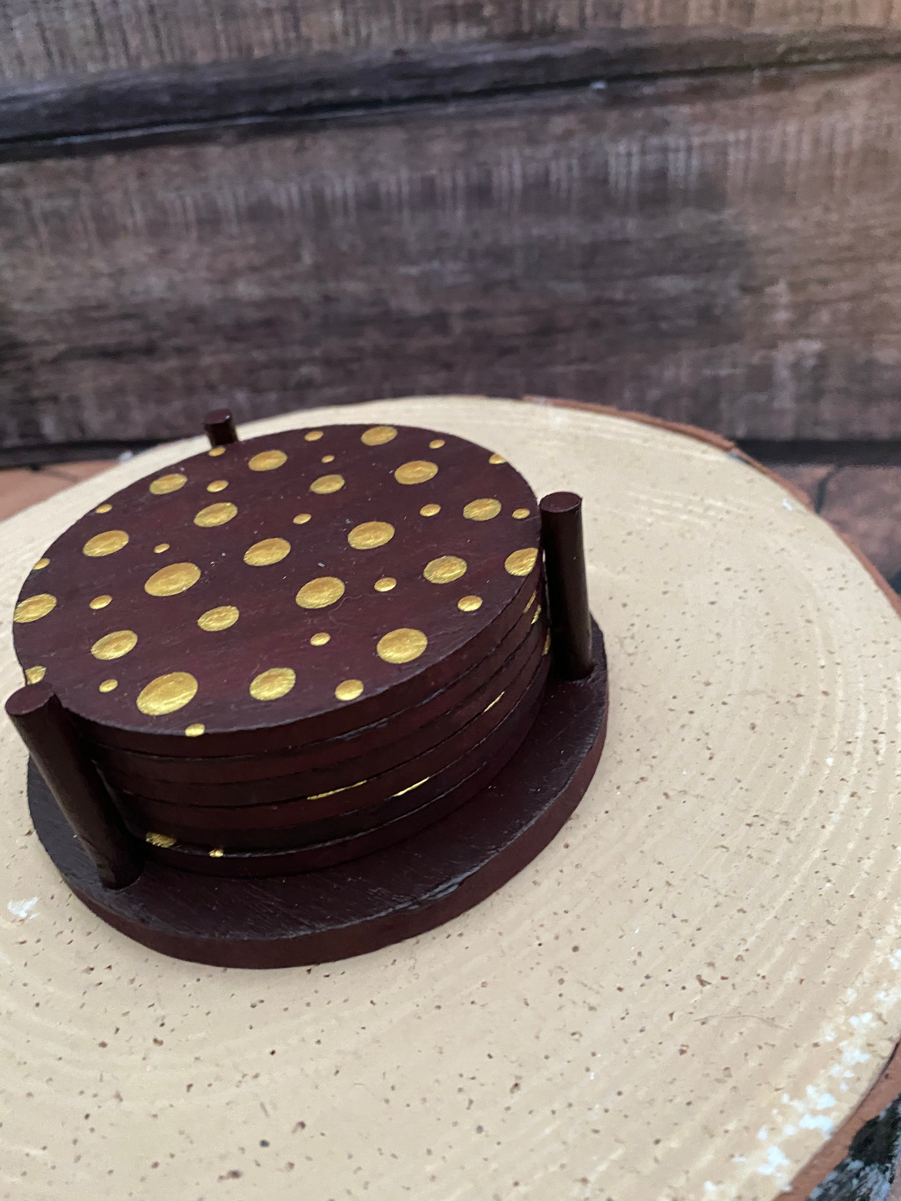 Wooden and gold coasters set of 6