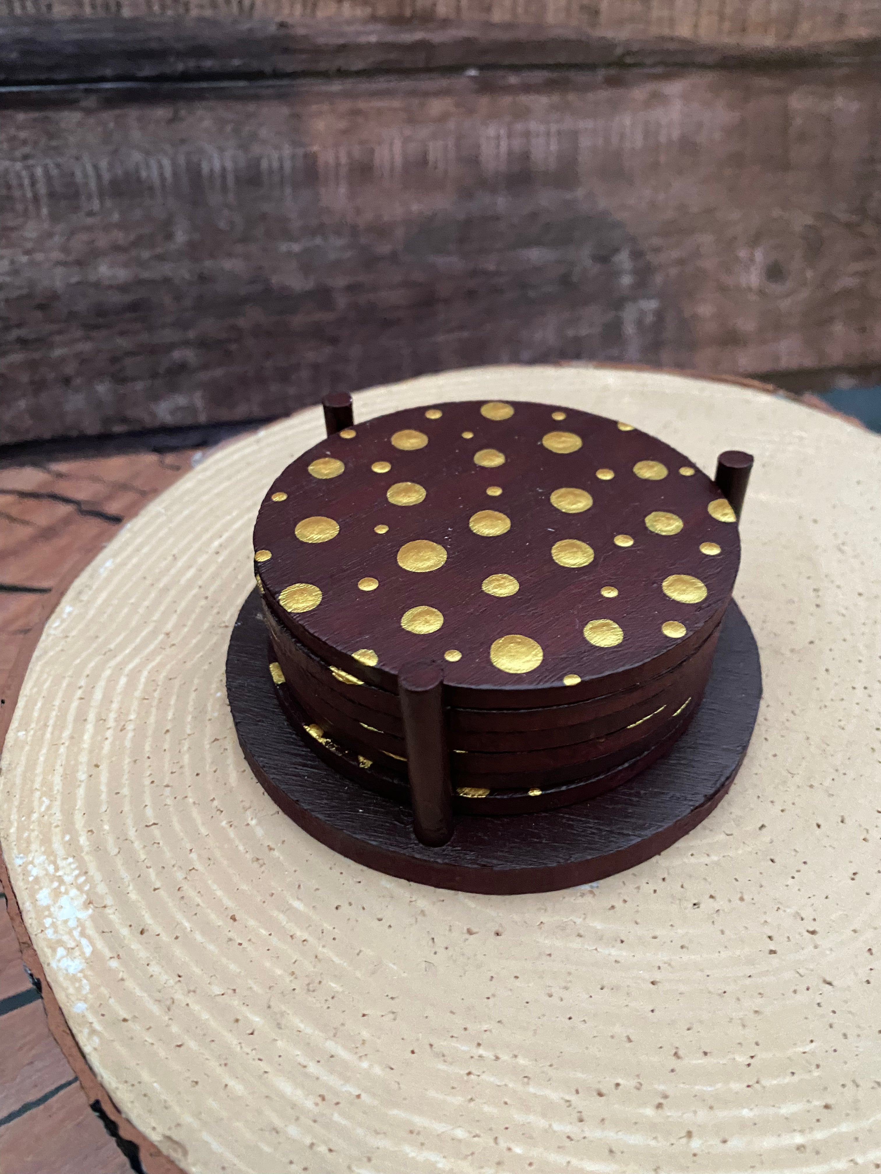 Wooden and gold coasters set of 6