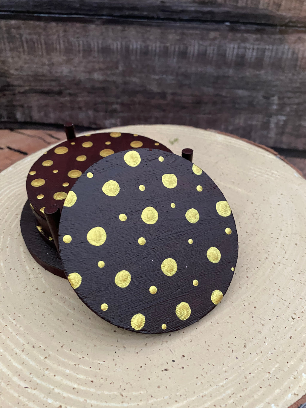 Wooden and gold coasters set of 6