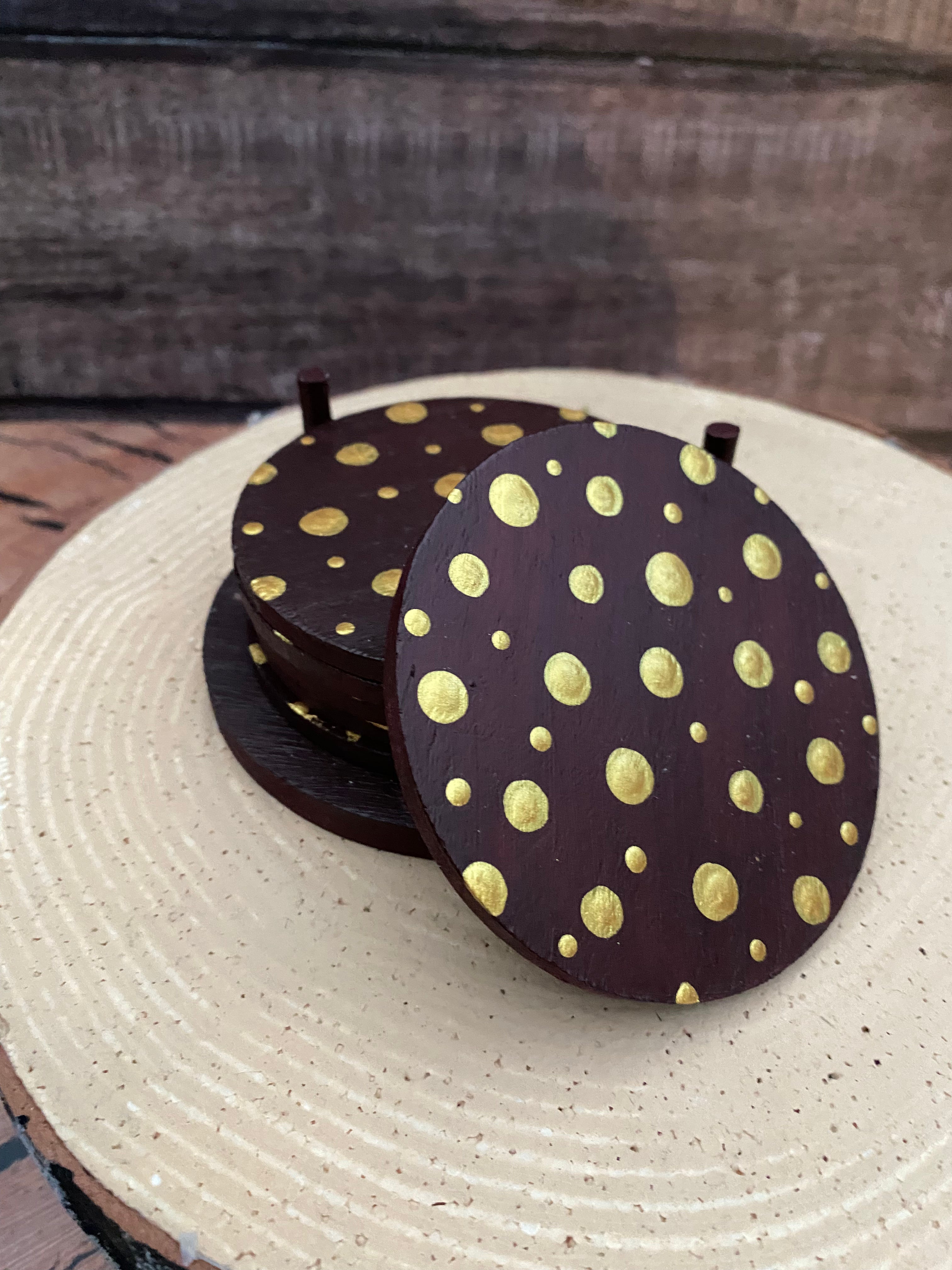 Wooden and gold coasters set of 6