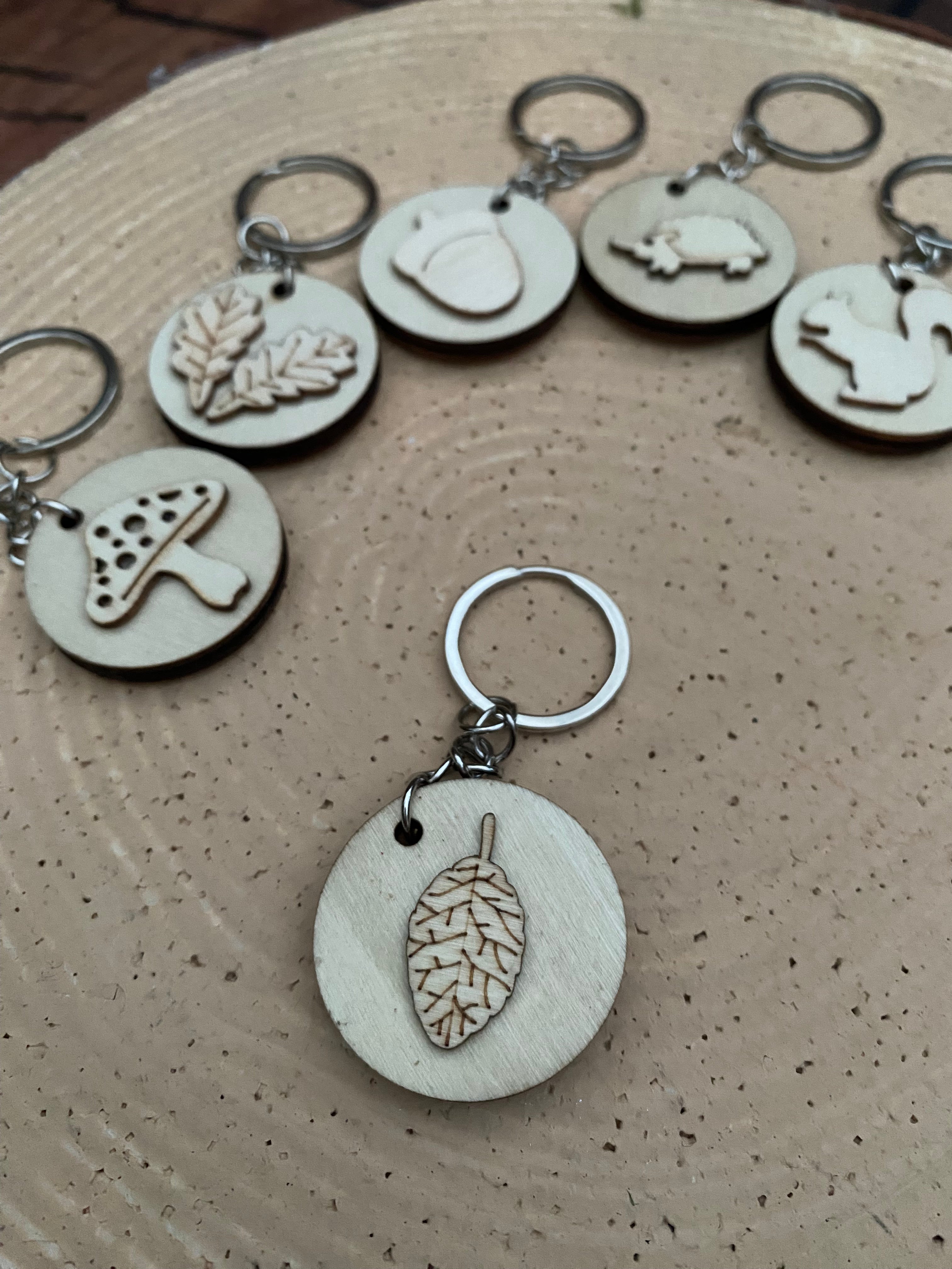 Wooden woodland keyring