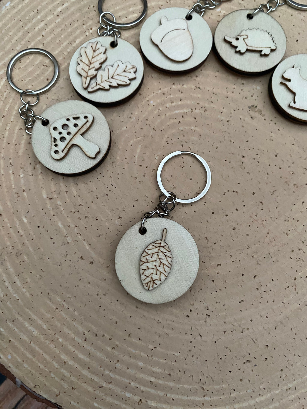 Wooden woodland keyring