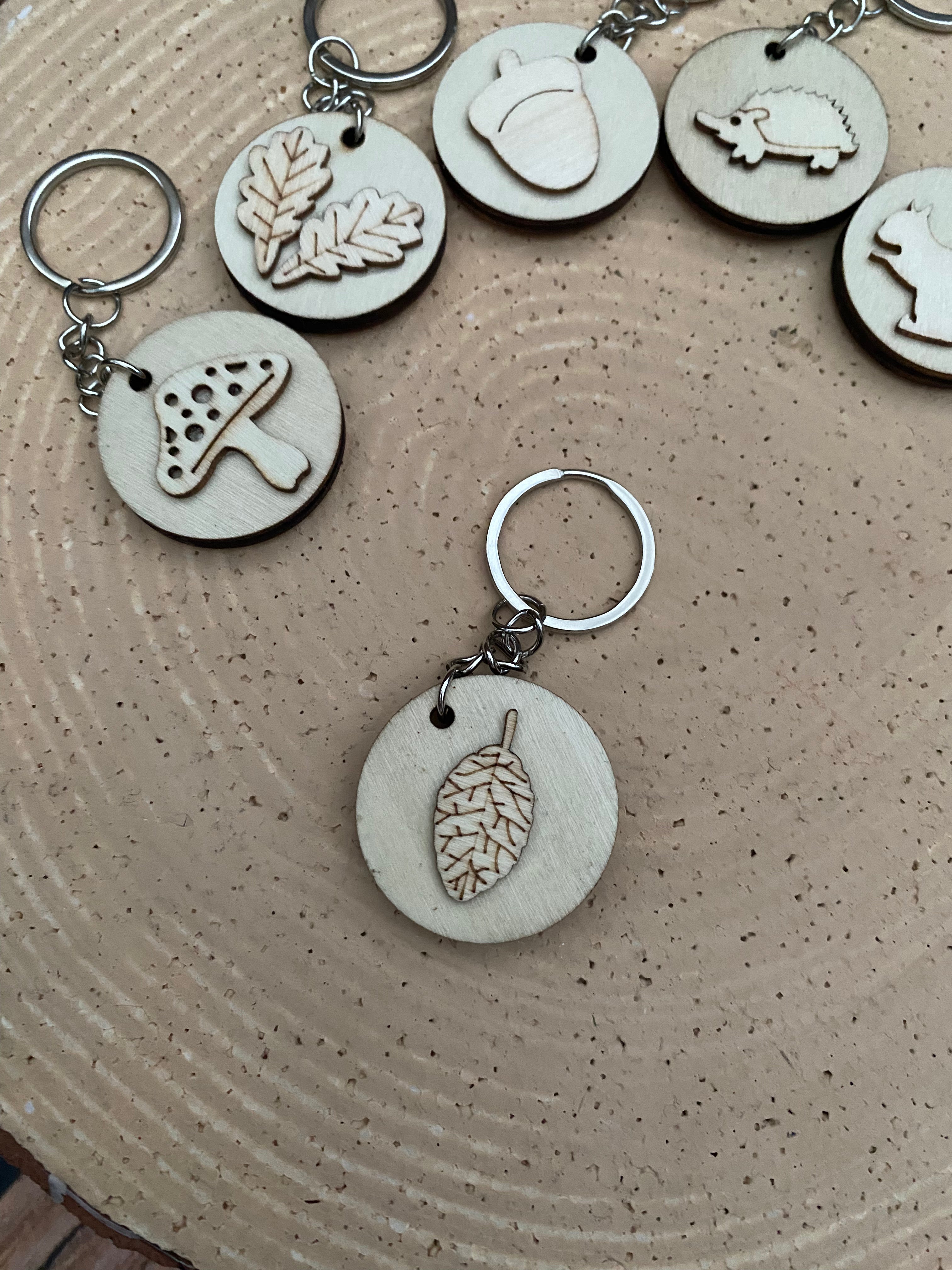 Wooden woodland keyring