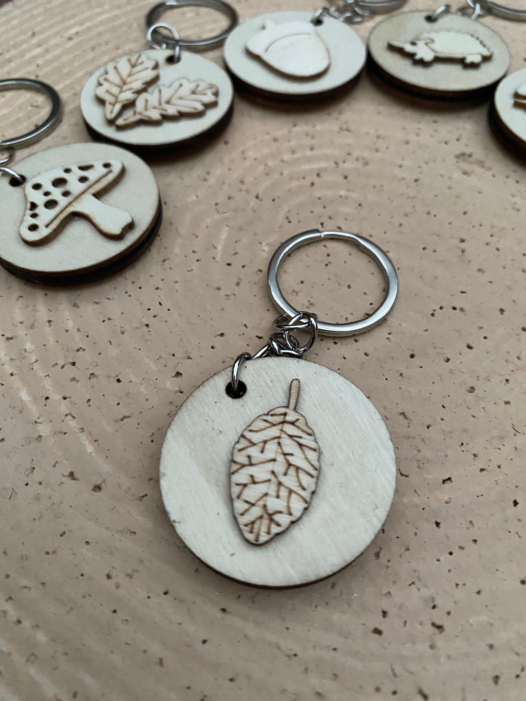 Wooden woodland keyring