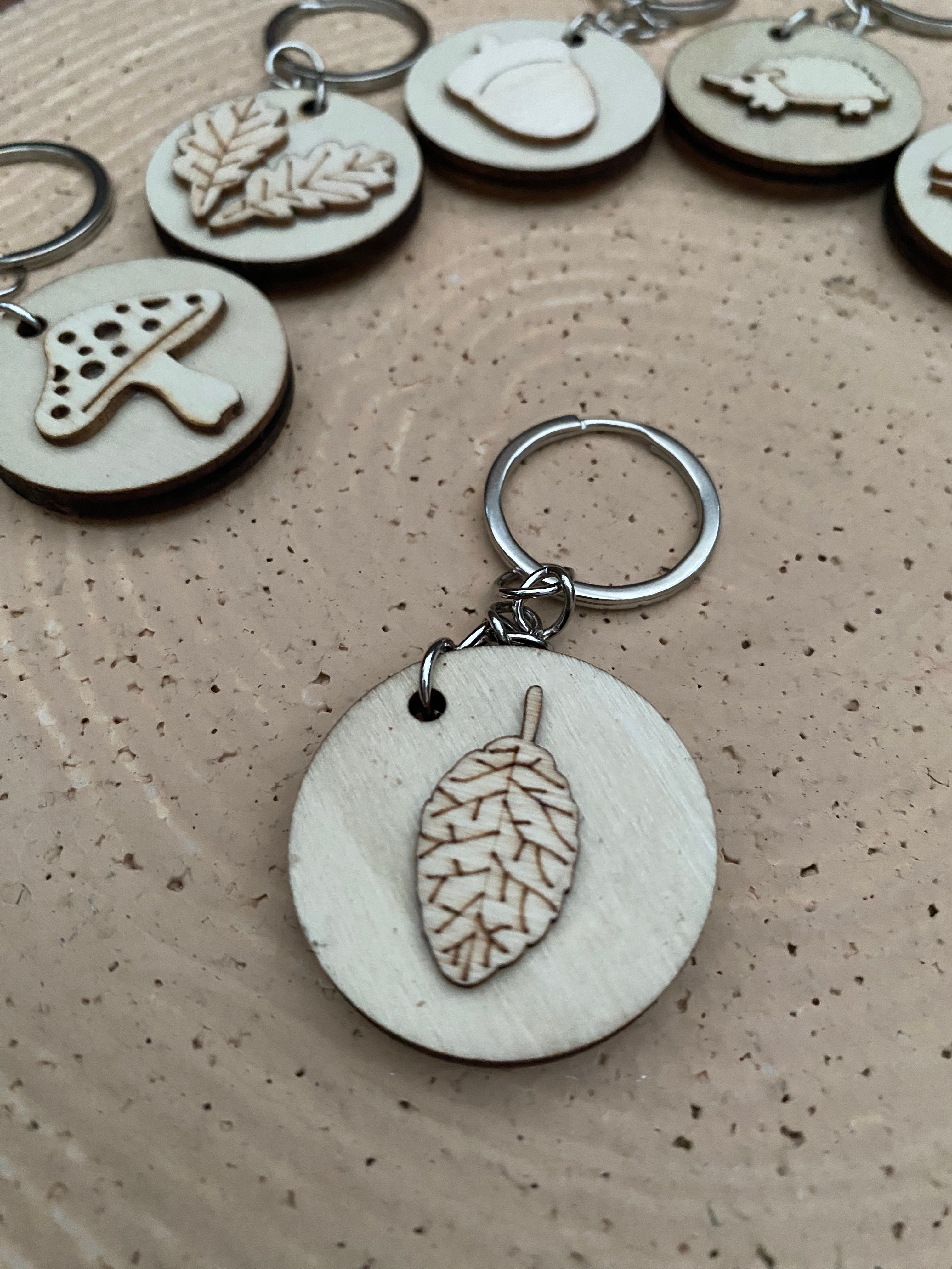 Wooden woodland keyring