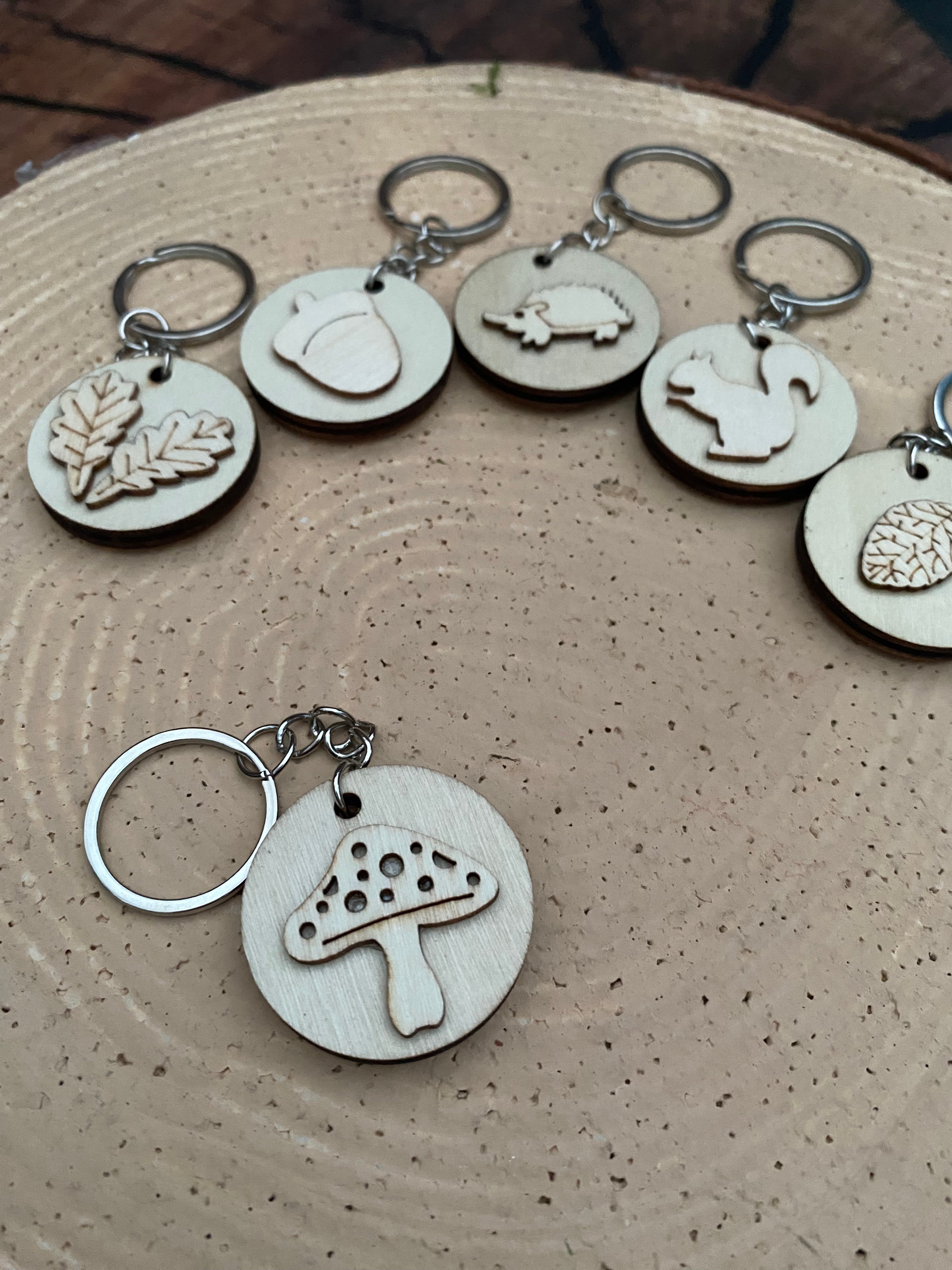 Wooden woodland keyring