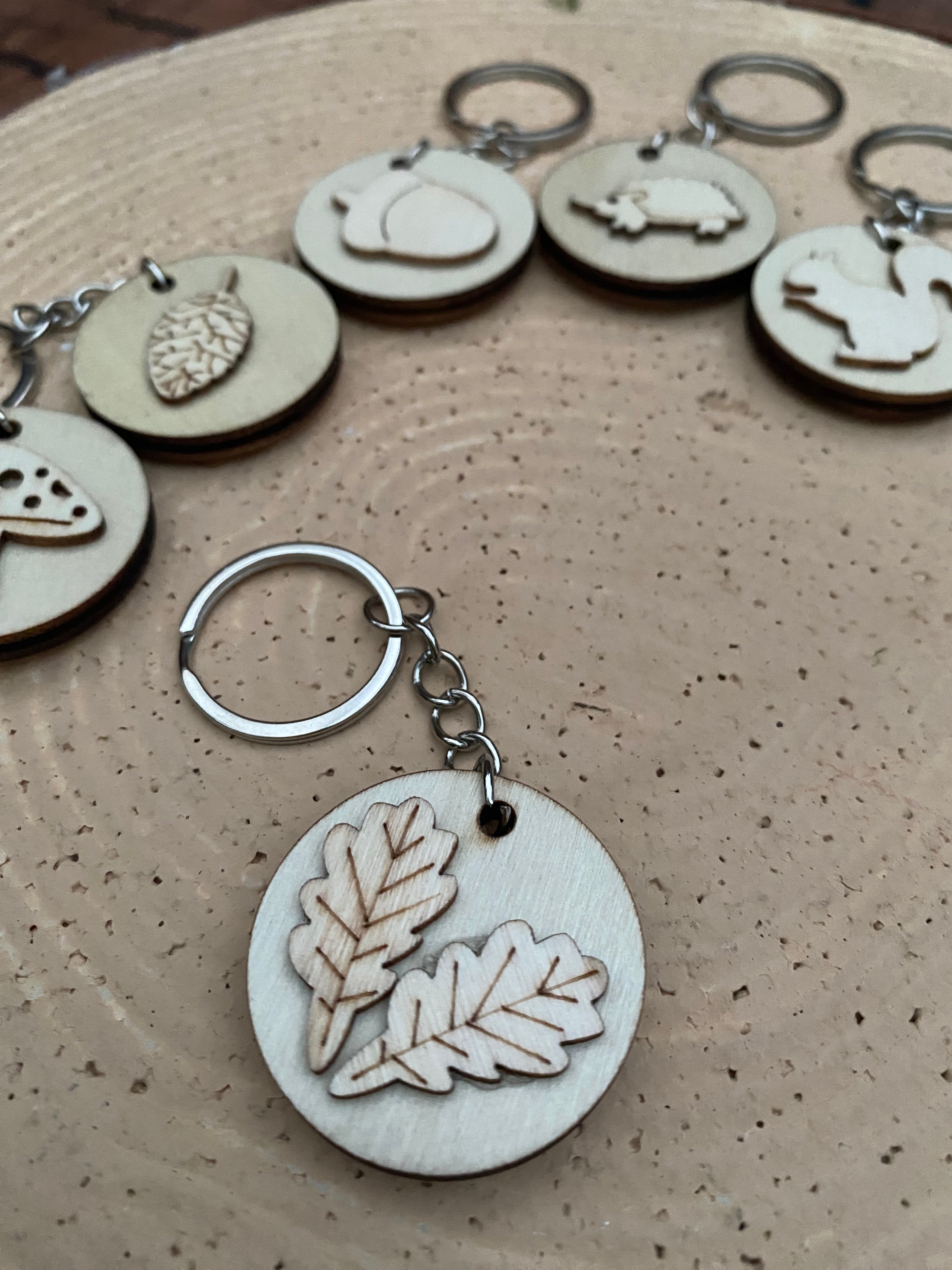 Wooden woodland keyring