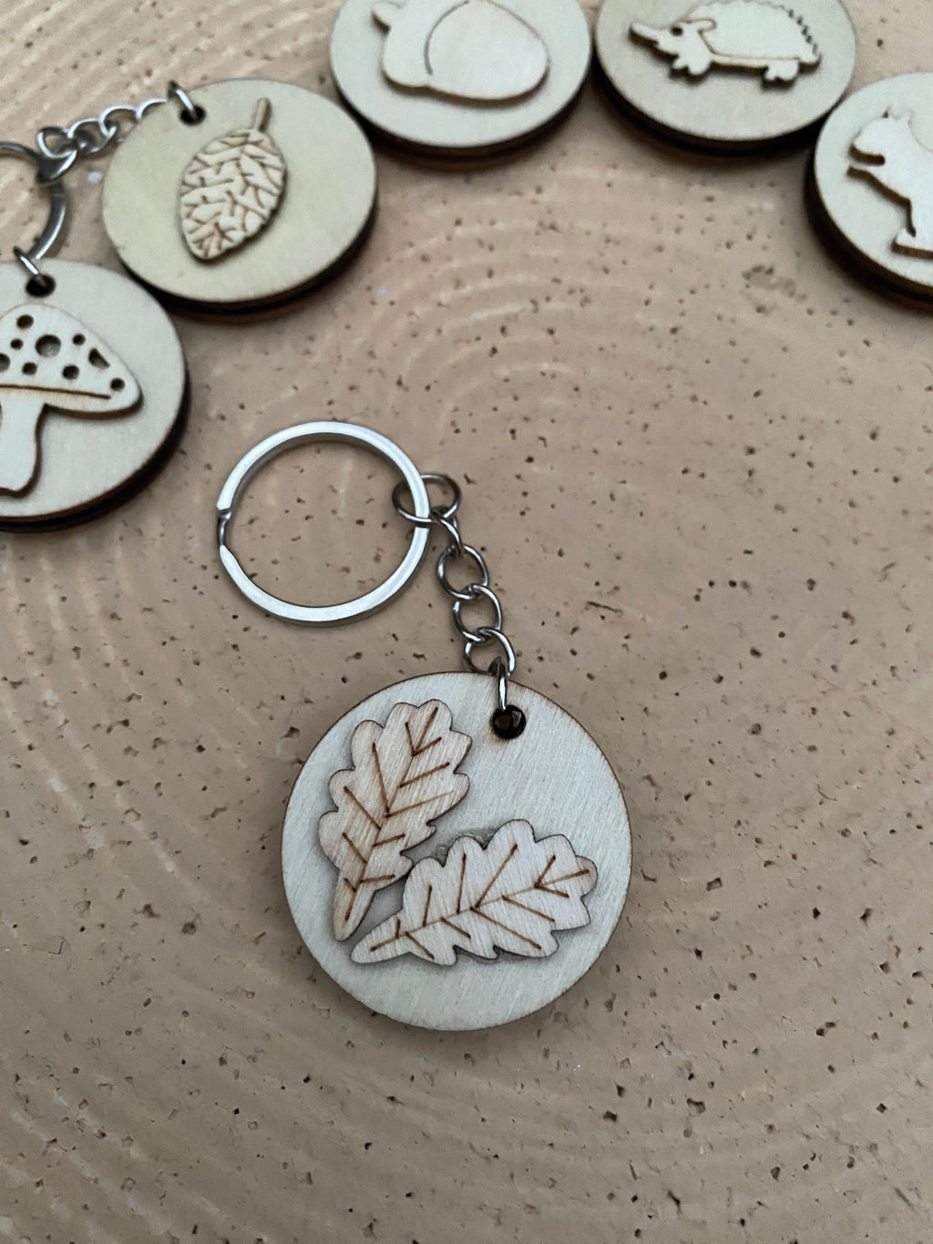 Wooden woodland keyring