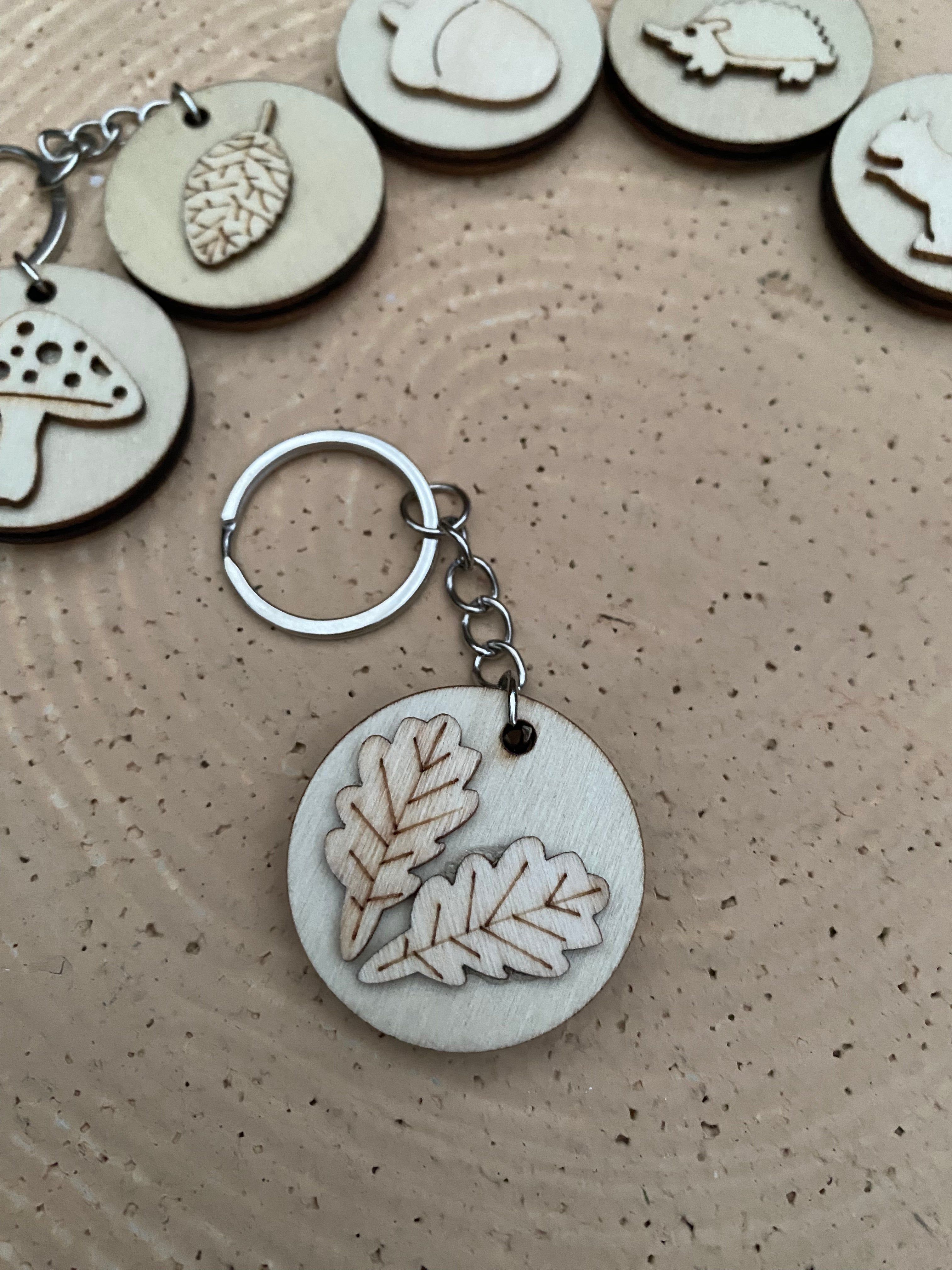 Wooden woodland keyring