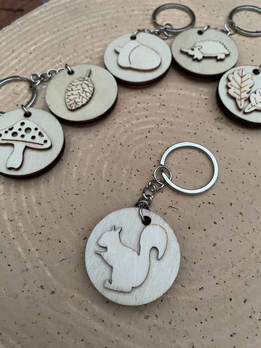 Wooden woodland keyring