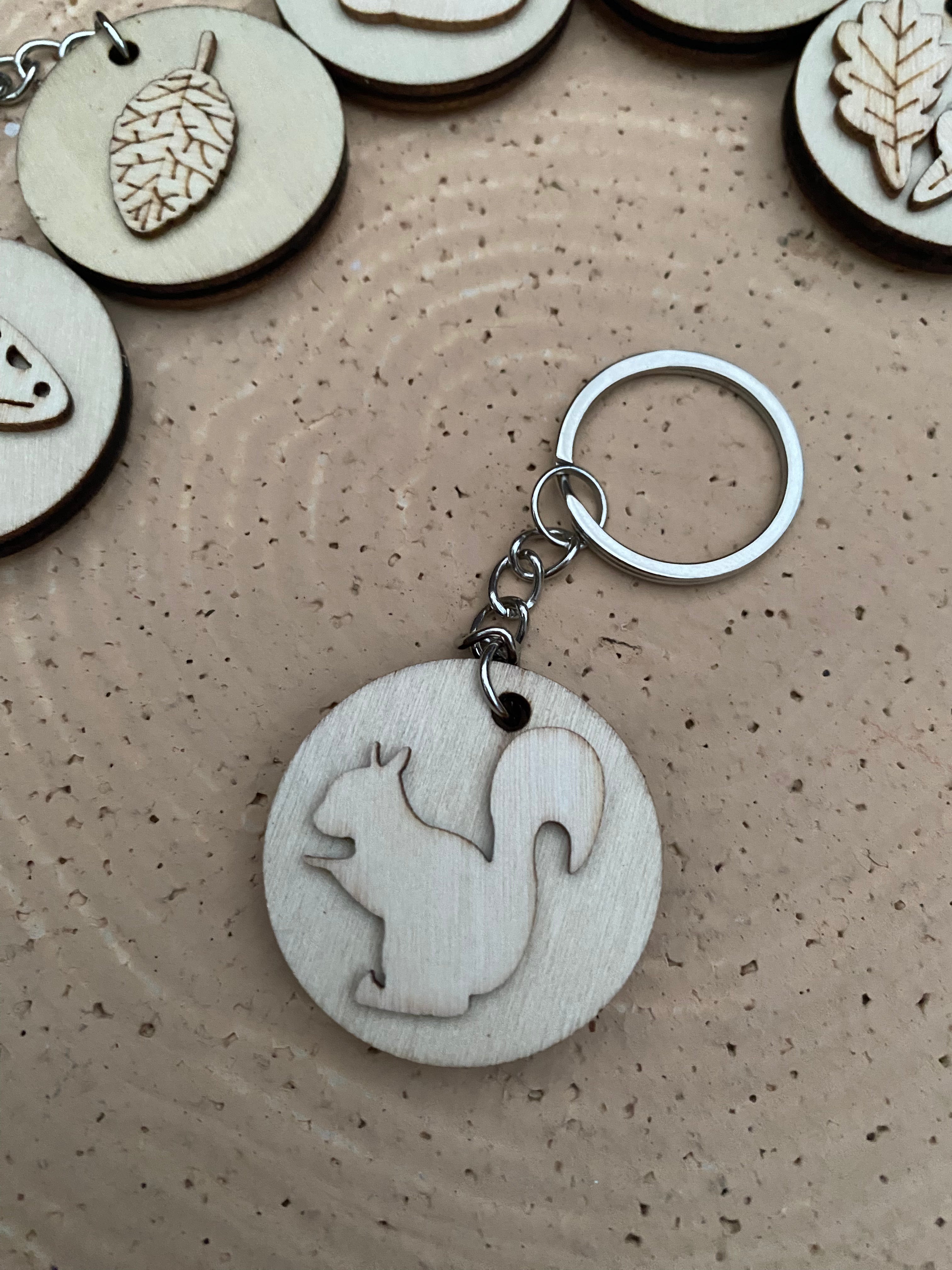 Wooden woodland keyring