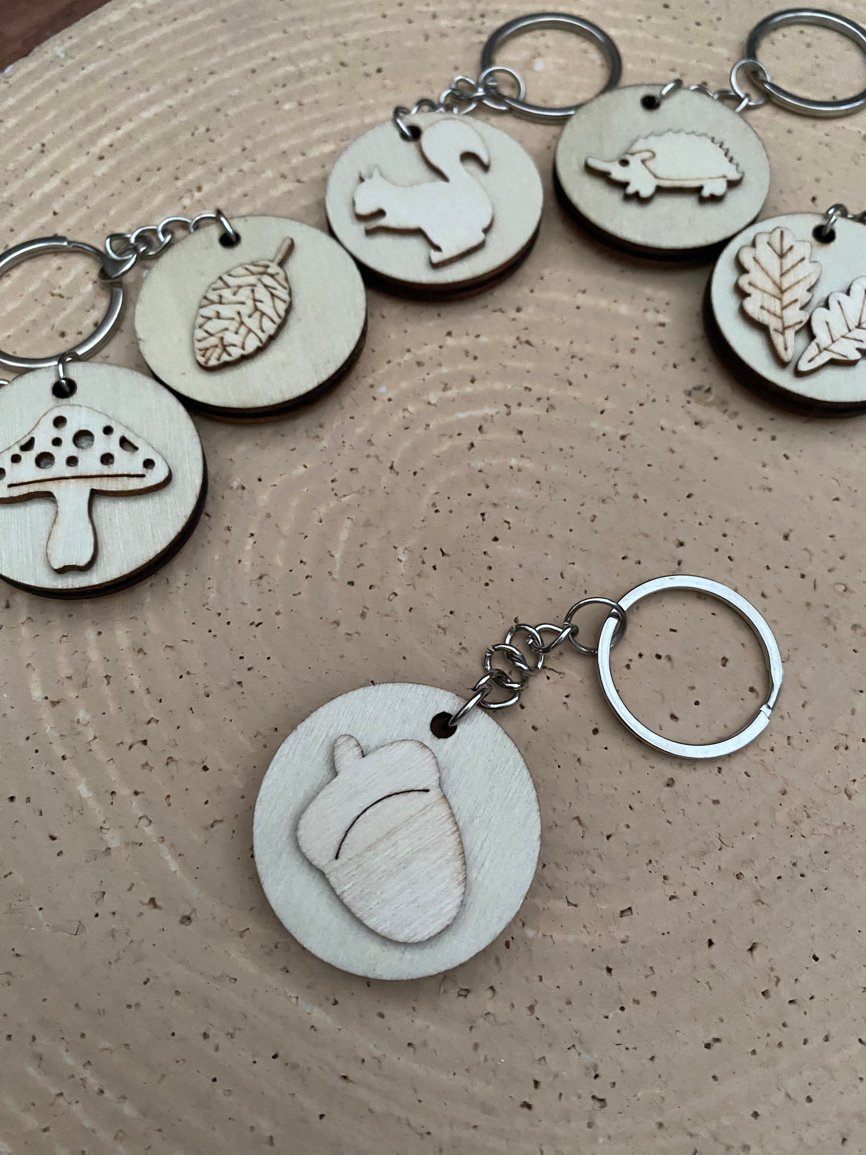 Wooden woodland keyring