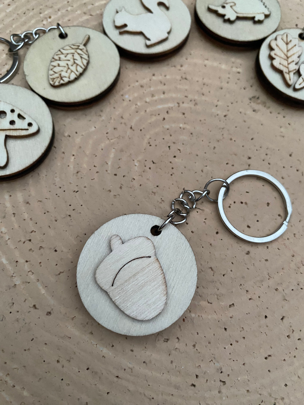 Wooden woodland keyring