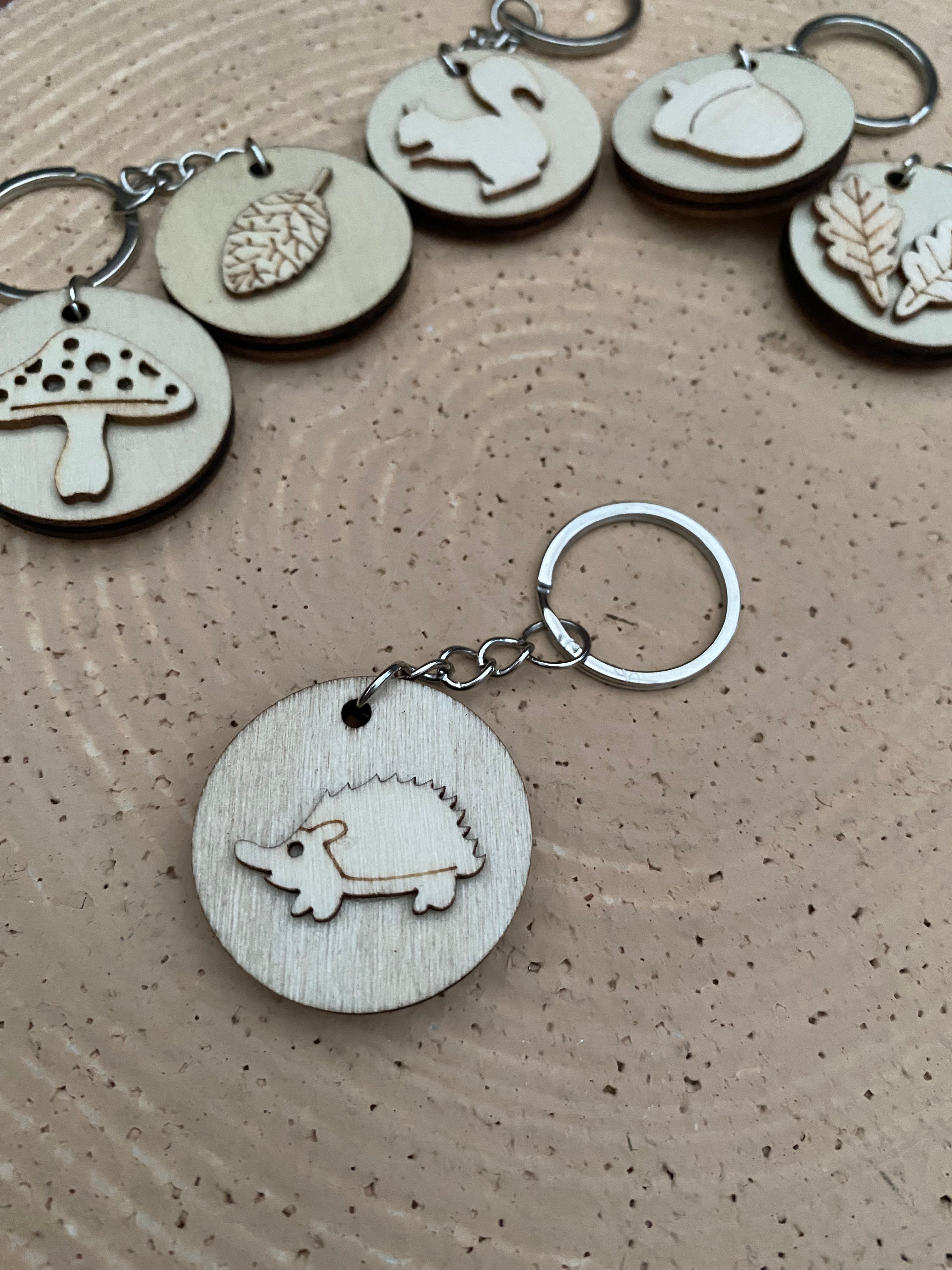 Wooden woodland keyring