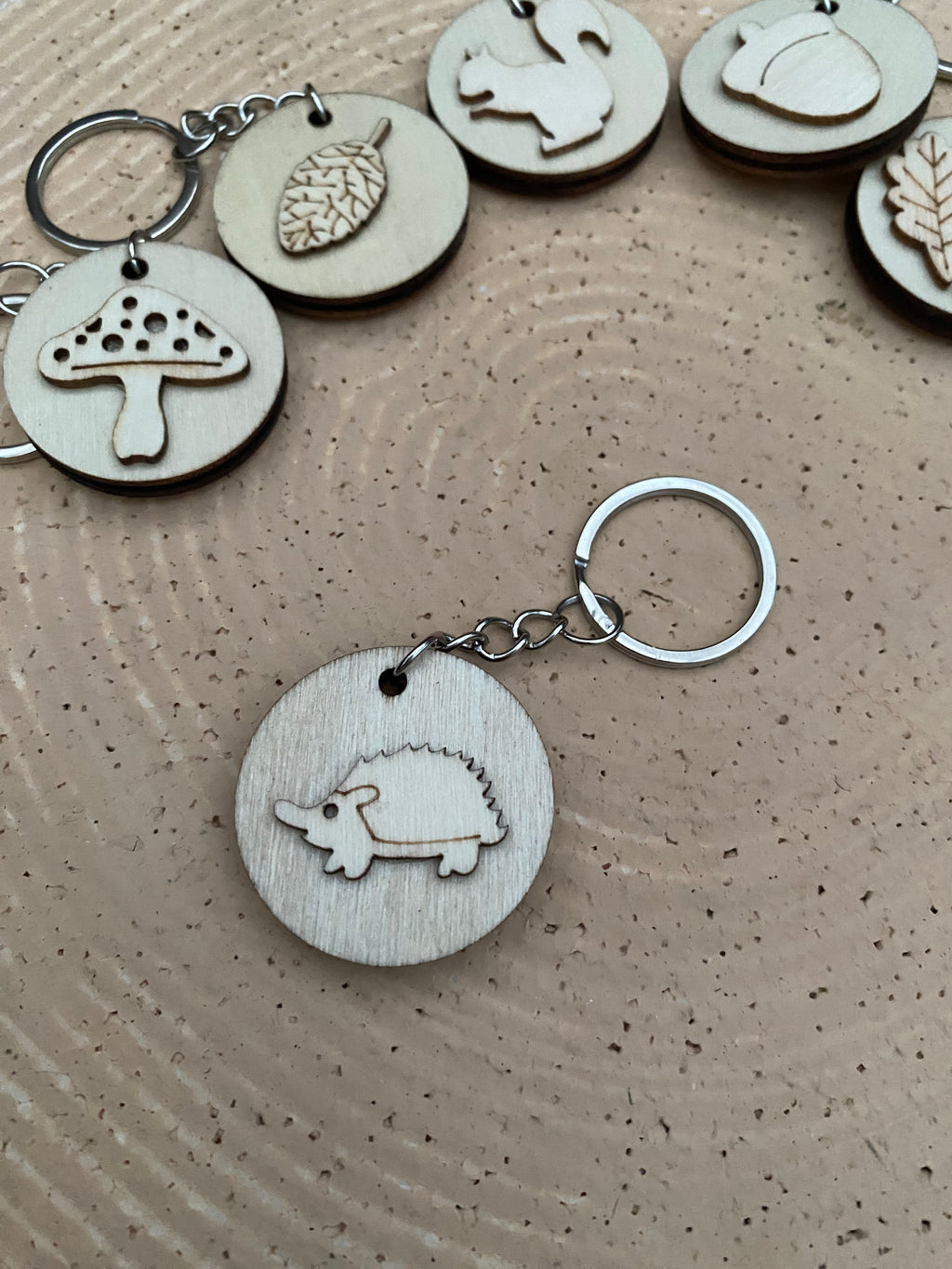 Wooden woodland keyring