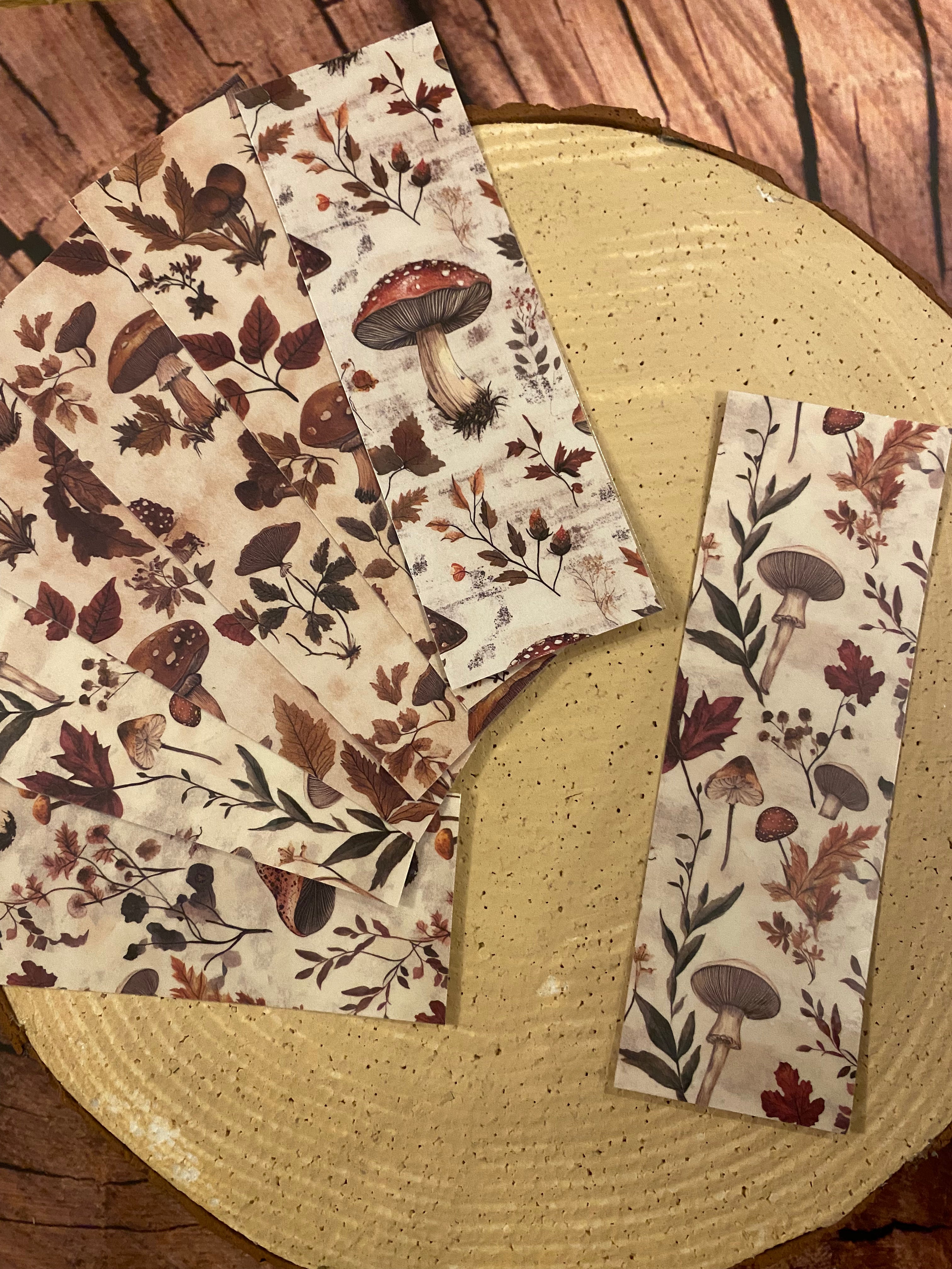 Vintage brown mushroom bookmarks