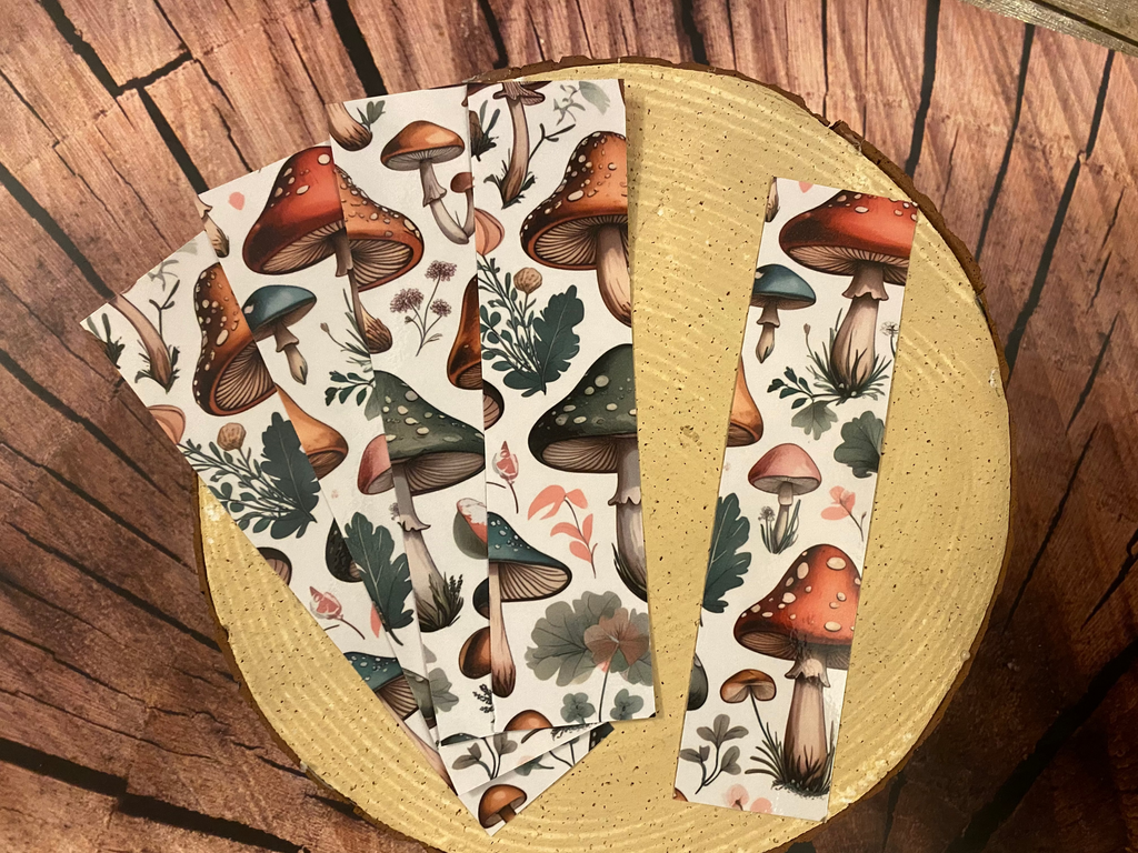 2x8 vintage mushroom bookmark white background