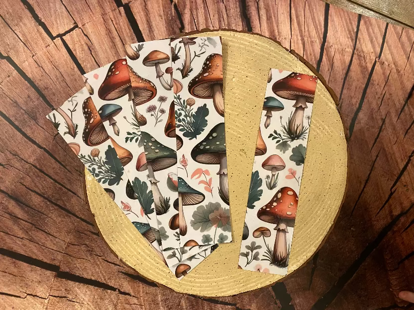 2x8 vintage mushroom bookmark white background