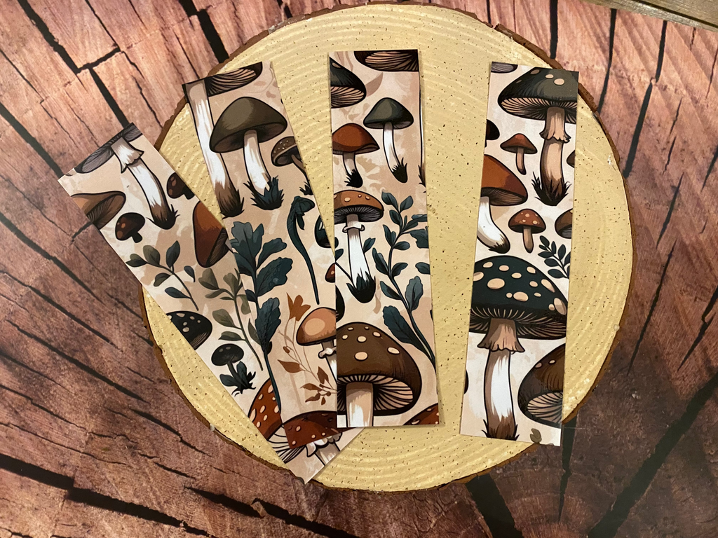 2x8 Vintage mushroom bookmark beige background