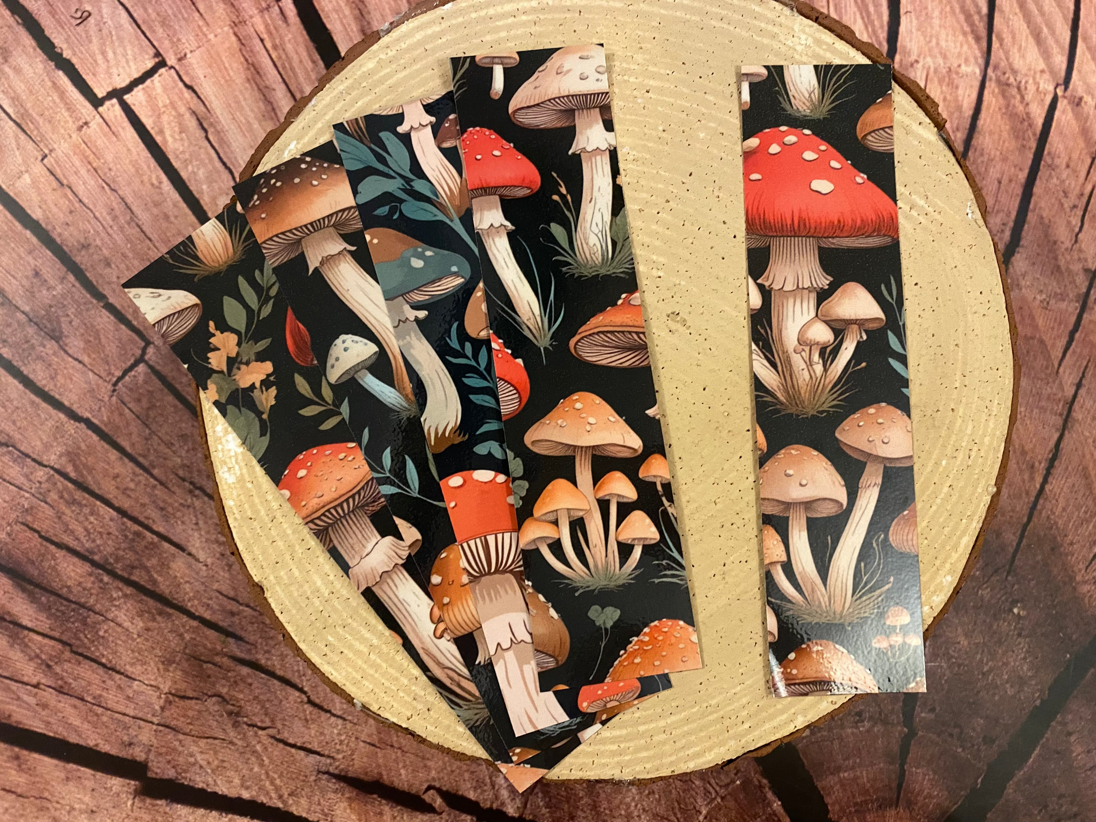 2x8 Vintage mushroom bookmark black background