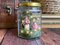 Mossy glow jar - two red mushrooms